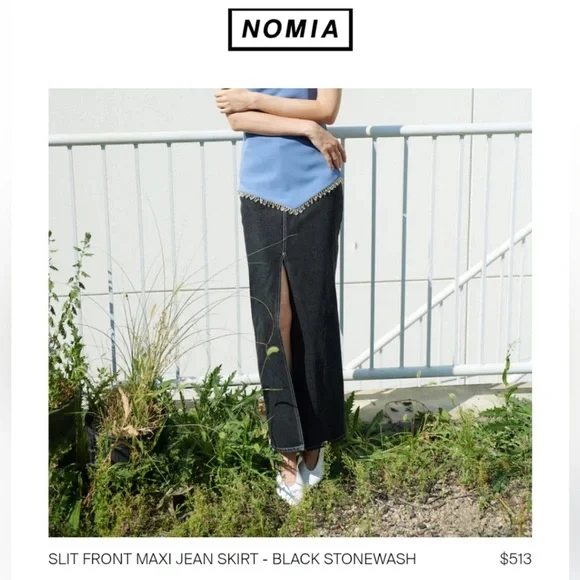 NOMIA NYC Designer Sz 6 Slit Front Maxi Jean Skirt In Black Stonewash NWOT - Picture 15 of 15